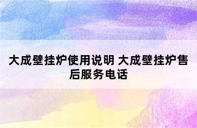 大成壁挂炉使用说明 大成壁挂炉售后服务电话